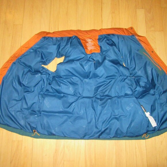 MENS LL BEAN VEST/PUFFER/ORANGE + GREEN/DOWNTEK/POCKETS/SIZE LARGE! - Picture 2 of 10